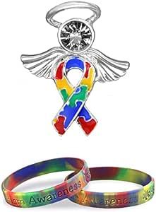 Angel Autism Ribbon Pin & Autism Awareness Silicone Bracelet for Autism & Asperger’s Awareness - Perfect for Support Groups and Fundraisers