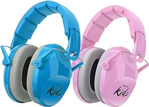 PROHEAR 032 2.0 Kids Noise Cancelling Headphones with Adjustable Headband - 25dB NRR Autism Ear Protection for Child at Mowing Studying Sleeping Racing - Blue and Pink, 2 Pack